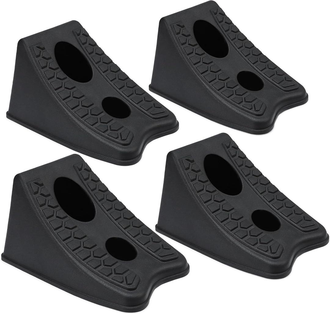 TONDA Wheel Chocks, Heavy Duty Wheel Wedge for Car, Travel Trailer - 8"×4.7"×4.7" - 4 Pack, Black