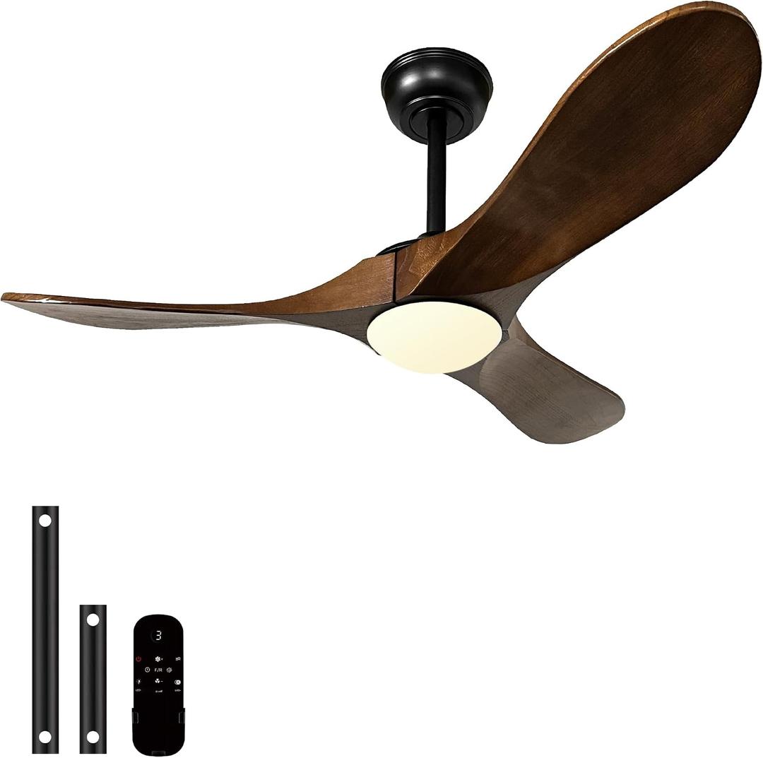 42" Solid Wood Ceiling Fan with Lights,Quiet Operation and High Airflow, 3 CCT Dimmable,Outdoor Ceiling Fan for Living Room,Bedroom(Black+Dark Walnut)