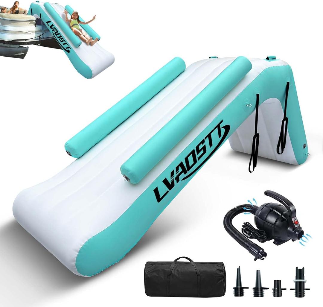 Pontoon Waterfall Slide, Inflatable Water Boats Slide Island for Adults Kids Summer Lake Party