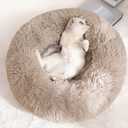 Cat Beds for Indoor Cats - Cat Bed Washable 20 inches, Dog Beds for Small Medium Dogs, Anti Anxiety Round Fluffy Plush Faux Fur Pet Bed, Thick Bottom (Light Brown, Medium)