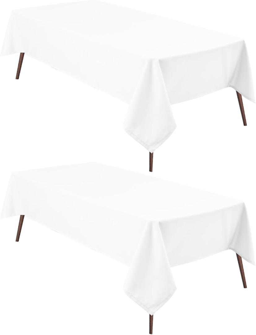 Hiasan 2 Pieces White Rectangle Tablecloth - Waterproof and Spillproof Restaurant Washable Polyester Table Cloth for Dining Room, 60 x 120 Inch