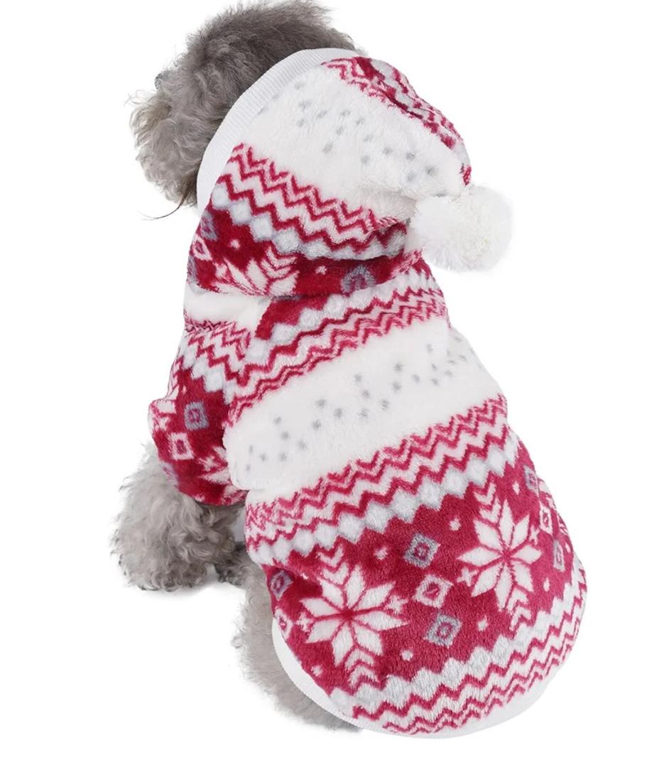 Mogoko Dog Cat Christmas Fleece Jacket with Hood, Puppy Pet Warm Sweater Coat for Xmas/Winter Cold Weather(S Size)