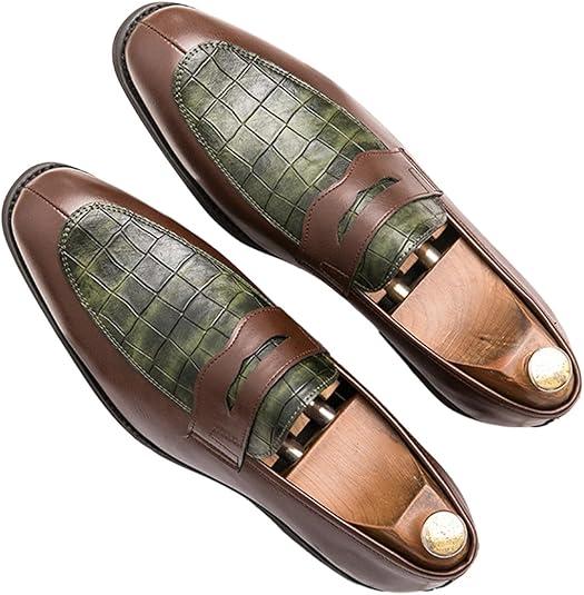 Men's Leather Driving Slip-on Dress Loafers Shoes Luxury Alligator Printed Softsole Business Oxfords Moccasin Classic Wedding Formal Shoes Size 45