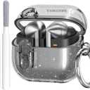 OTOPO Compatible with Samsung Galaxy Bud 3 Pro Case/Buds3/Buds 3 FE Case Clear Lock Clip with Cleaner Kit, Transparent TPU Galaxy Buds Pro 3 Protective Cover Men Women with Carabiner, Glitter Black