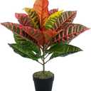 Briful 15.7" Artificial Croton Real Touch Potted Plant Artificial Indoor Decor, Fake Plants for Home Farmhouse Table Desk Decorations