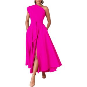 Kwunbwa One Shoulder Dresses for Women Elegant Asymmetrical A Line Flowy Formal Evening Gowns Party Cocktail Dress XL