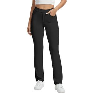 VIMPEP Womens Soft Feeling Straight Yoga Pants Pull On Stretchy Dress Pants for Business Casual Petite/Regular 106 27" Height: below 5'2", X-Large, Black