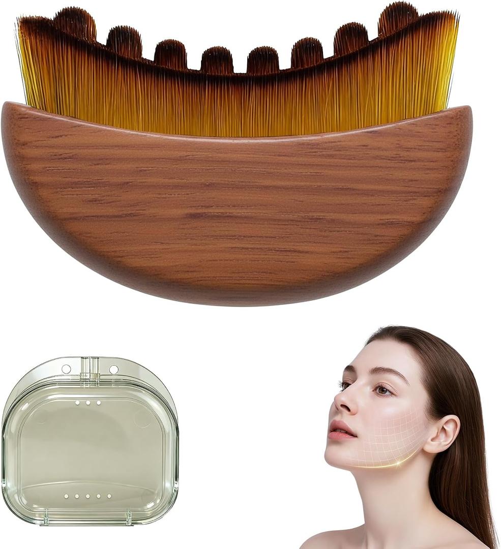 New Lymphatic Contour Face Brush, Wood Face Brush, Lymphatic Drainage Device for Face and Body, Chin & Jawline Sculpting, Ergonomically Designed to Fit The Skin Precisely and Relieve Fatigue