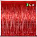 Red Party Streamers Decorations 3 Pack 3.2 x 8.2 ft Shiny Fringe Curtain for Birthday Party Decor, Red Streamers Backdrop, Valentines Day Decorations (Pure Red)