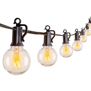 Outdoor String Light 50Feet G40 Globe Patio Lights with 52 Edison Glass Bulbs(2 Spare), Waterproof Connectable Hanging Christmas Lights for Backyard Porch Balcony Party Xmas Decor, E12 Socket, Black (50ft)