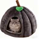 Cat Bed for Indoor Cats - Adorable Cozy Pumpkin Cat Cave with Removable Cushion, Super Soft Pet House Tent for Kittens & Small Pets, Warm & Washable Non-Slip Design(S 15 inch Grey)