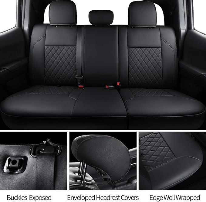 LUCKYMAN CLUB Tacoma Full-Set Seat Covers P04-HY-24, Fit Tacoma 2024 2025 2026 Double/Crew Cab Only, with Faux Leather (Full Set, Black)