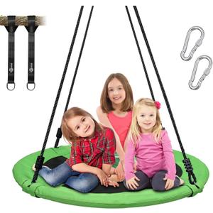 Trekassy 700lb 40 Inch Saucer Tree Swing for Kids Adults Outdoor 900D Oxford Waterproof with 2pcs Tree Hanging Straps, Steel Frame and Adjustable Ropes (Green)