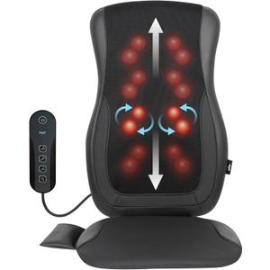 Mynt Black Acupressure Massage Chair Pad with 4 Deep Kneading Nodes, Shiatsu Back Massager for Chair with Heat, Heated Back Massage with a Cushion for Deep Tissue, Gift for Christmas