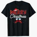 Merry Christmas Buffalo Plaid Santa Hat Pajama T-Shirt Black 3XL