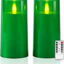 Raycare St. Patrick's Day Flameless Electronic Pillar Candles with Remote Control and Timer- Battery Operated Realistic Flickering LED Fake Candle for Home, Wedding Decor,Green,Set of 2(3"x6"6")