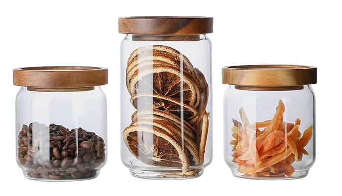 BaoFull Glass Jar with Lid, Airtight Food Storage Containers Glass Set for Coffee Beans| Sugars| Candy, 3 Pack