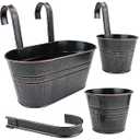 3 Pcs Metal Wall Hanging Planter Pots, Vintage Flower Pots for Railing Fence, Hanging Bucket Pots, Window Flower Plant Holder with Detachable Hooks Home Decor 