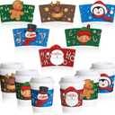 Faccito 48 Pieces Christmas Coffee Cup Sleeves Bulk for 12 oz, 16 oz Christmas Disposable Corrugated Paper Cup Sleeves with Snowman Santa Reindeer Pattern for Tea Hot Chocolate Cocoa Cold Beverage
