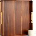 Large Square Ottoman Tray Wood Decorative Tray for Coffee Table Living Room Acacia Serving Trays with Gold Handles, 20" x 20" x 2"