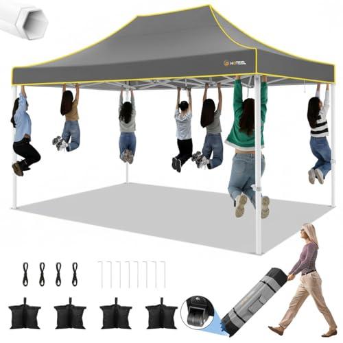 HOTEEL 10x15 Heavy Duty Pop up Canopy Tent for Parties Without Sidewalls, Easy Setup Outdoor Commercial Instant Gazebo for Wedding Event, with Roller Bag & Sand Bags, Grey(Hexagonal Frame)