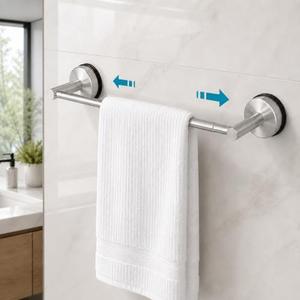 Vitbirih Bathroom Towel Rack, Brushed Nickel Stainless Steel No Drill Towel Holder for Bathroom Adjustable Wall Mounted Towel Rack for Shower Kitchen RV Smooth Tile Glass Mirror and Metal