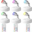 Hortsun 6 Pieces Battery Operated Spotlights Indoor LED Wireless Spotlight Indoor 13 Color up Lights with Rotatable Light Head Stick on Wall Hallway for Painting Picture Artwork Closet(White)