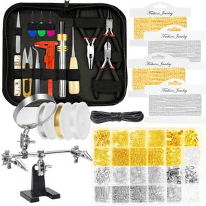 MONVICT Jewelry Making Supplies Kit with Jewelry Making Tools, Findings, Necklace Chain, Jewelry Wires, Adjustable Magnifier, Carry Bag, Meet All The Needs of Jewelry Making, Repair, Beading