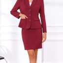 Allegra K Women 2 Piece Skirt Set Suit Business Blazer and Pencil Skirt Office Work Interview Church Outfits (Wine Red, Large)