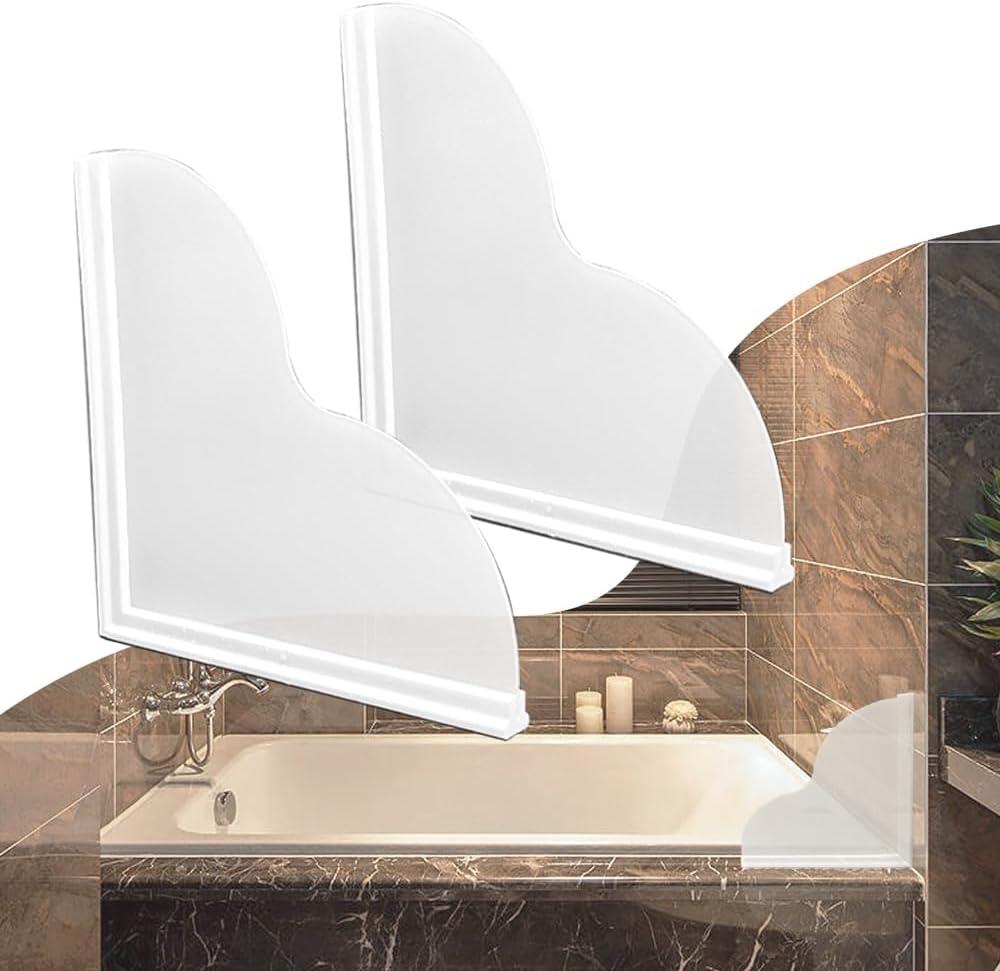 Shower Splash Guard Kit, Large Splash Guards for Bathtub Waterproof Self-Adhesive Shower Corner Guards to Keep Water in Shower or Bath, Pack of 2 (9.25 x 9.25 inches) (White)