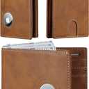 furid Apple Airtag Wallet Men Slim: Air Tag Wallet with Airtag Holder, RFID Blocking, Bifold, Front Pocket, Minimalist Card Wallet, Carbon Fiber Wallet (Brown Leather)