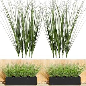 10PCS Fake Grass Filler Decor Artificial Grass Plants Outdoor Planters Artificial Tall Shrubs Wheat Grass Greenery Stems Faux UV Resistant Onion Grass For Outdoor Indoor Vase Pots Home Decor, Green