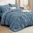 Bedsure California King Comforter Set Mineral Blue - Bed in a Bag California King 7 Pieces, GentleSoft Pintuck Bed Set Gift for Family, Pinch Pleat Blue Comforter with Sheets, Pillowcases & Shams (07 - Mineral Blue)