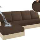 HDCAXKJ 100% Waterproof Sectional Couch Cushion Covers 8 Pieces L Shape Sectional Cover Stretch Chaise Sofa Seat Slipcover Set Jacquard Magic Sofa Cover (Dark Brown, 3 Seater + 4 Backrest + 1 Chaise)