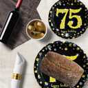 Trgowaul 75th Birthday Party Supplies - Black and Gold Paper Plates, Napkins, Cups, Tablecover Forks, Knives and Spoons for 24 Guests and Party Number Balloon Decorations Banner