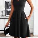 HELYO Women's Summer Dresses Cute V Neck Ruffle Sleeve Cocktail Short Work Casual Dress with Pockets 648 (Black, S)