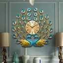 Large Peacock Wall Clock 27.6 inch Non-Ticking Silent Crystal Creative Personality Modern Art Decorative Wall Clocks for Living Room Decor (27.6 * 27.6inch, Yellow)