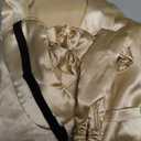 MEEYI Silk Pajamas for Women with Feather Trim Long Sleeve Satin Pajama Set 2 Piece Button Down Pjs Print Sleepwear (Medium, Champagne)