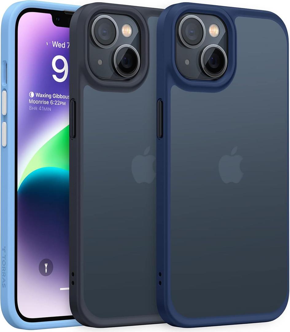 TORRAS Upgraded Shockproof for iPhone 14 Case [10FT Military Drop Protection][Sleek Premium Touch] Translucent Back & Soft Edge Slim Silicone Cover, Navy Blue