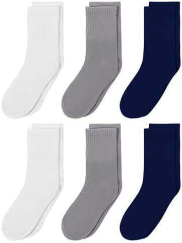 6 Pairs Kids Socks Boys Girls Crew Athletic Half Cushioned Cotton Sport Running Arch Support Soft Breathable Socks