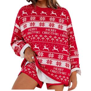 UNIQUEONE Womens Striped Sweater Set 2 Piece Lounge Sets Matching Pajamas Outfits Long Sleeve Knit Tops and Shorts (Large, Red-xmas)