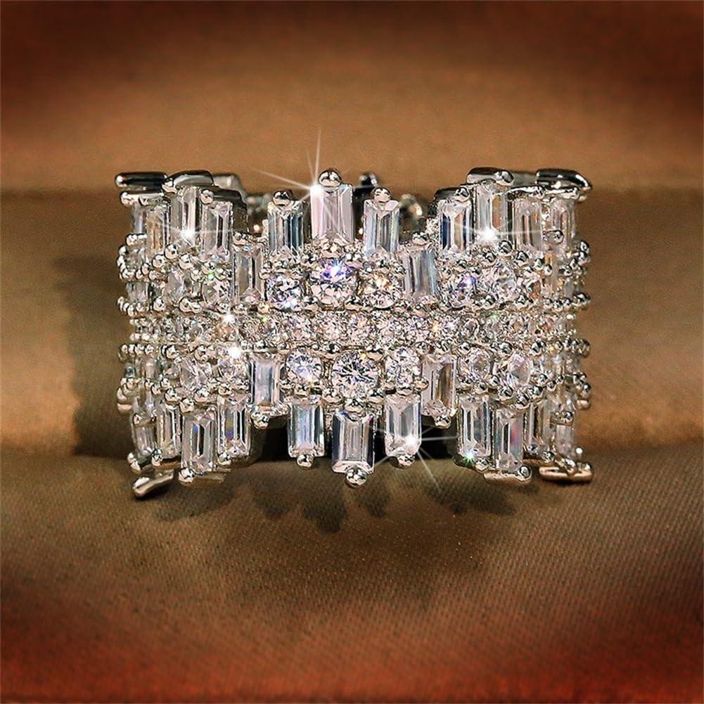 925 Sterling Silver Shiny Full Diamond Gemstone Ring 18K Gold Cocktail Ring Cubic Zirconia Promise Ring CZ Diamond Multi Row Rings Eternity Engagement Wedding Party Ring for Women Z.132 (US Code 5)