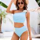 Women Bestselling Bikini Sets One Shoulder Swimsuits 2 Piece Tummy Control Bathing Suits High Waisted Floral 2025 (Blue, XL)