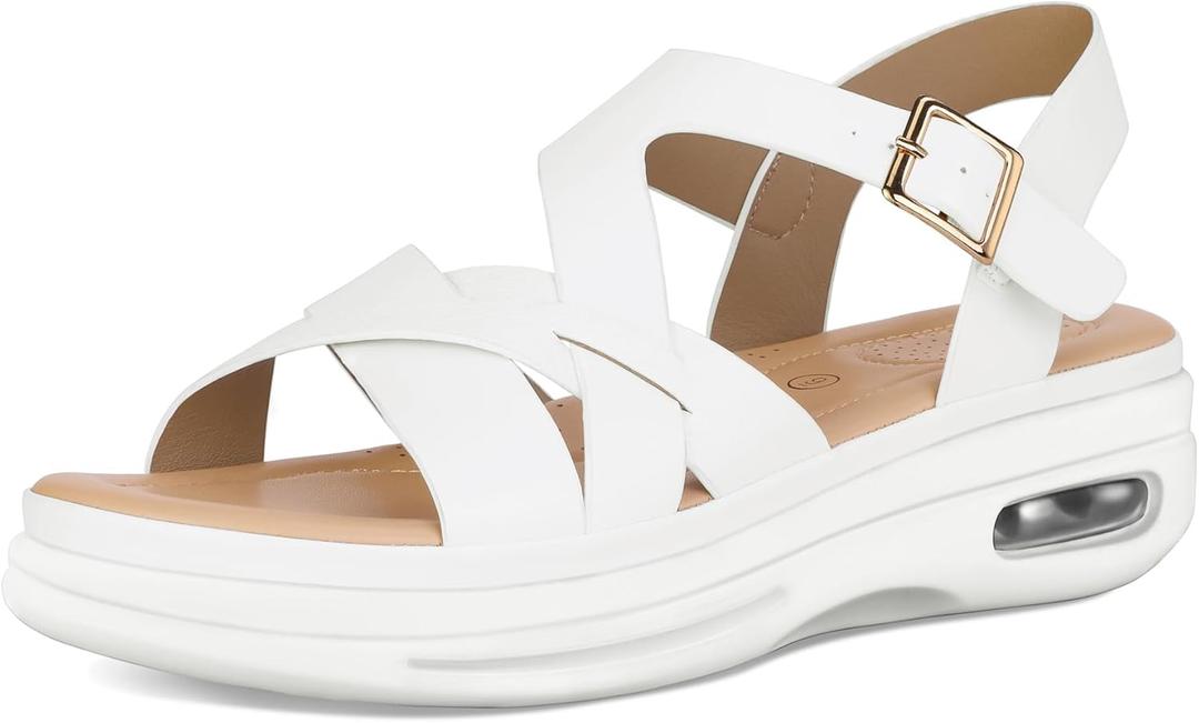 mysoft Women's Walking Sandals Comfortable Air Cushioned Support Ankle Strap Dress Sandals (9, White)