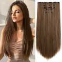 Brown Clip in Hair Extensions Straight Invisible 22" Long Synthetic Thick Clips on Hairpieces for Women