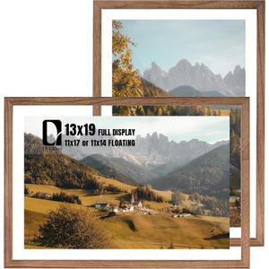 DLQuarts 13x19 Floating Picture Frame for 11x17/11x14 Photos, 2-Pack Solid Wood Double Plexiglass Wall Art Frames, Any Size Photo up to 13x19 Display, Carbonized Wood