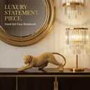 Leopard Statue Home Decor - 15 Inch Gold Cheetah Figurine & Animal Sculpture for Living Room, Shelf, Office - Handcrafted Beaded Modern Table Centerpiece (Gold/Silver)