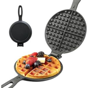  Round Cast Iron Waffle Iron Easy Clean Two Piece Hinged Non Electric Waffle Maker For Commercial Breakfast Kitchens