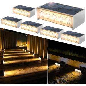 T-SUN Solar Step Light 3000K Solar Stair Lights Outdoor Waterproof LED Step Lights for Outside Stair Deck Pathway Patio Porch Warm White 6 Pack