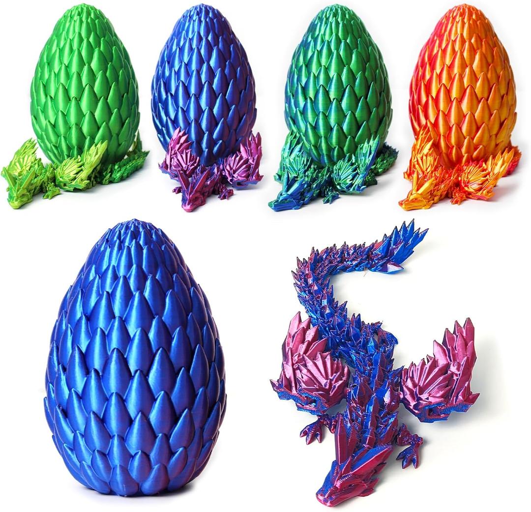 2 x 3D Printed Dragon Eggs Mystery Dragon Egg Glow in The Dark Articulated Animals Fidget Toy Crystal 3D Print Dinosaur Eggs for Kids Boys Girls Home Decor(A-12inch) (Purple&red)